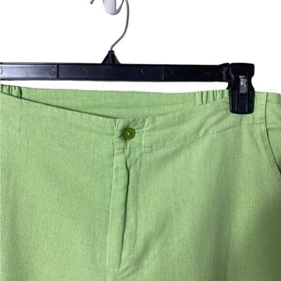 Selene Women Linen Wide Leg Cropped Pants Large Beachy Kelly Green Lagenlook - Picture 3 of 8